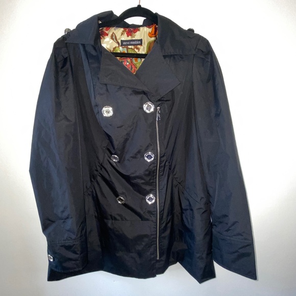 Steve Madden Jackets & Blazers - Steve Madden  Double breasted Black Raincoat